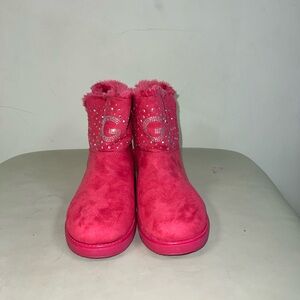 G by Guess Pink Faux Suede Boots with Rhinestones